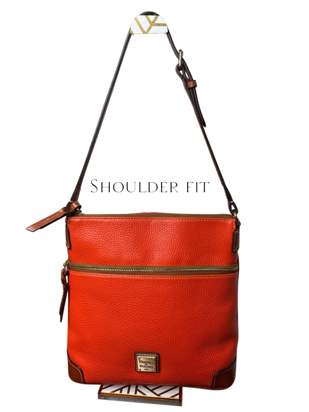 Dooney & Bourke Pebbled Grain Crossbody Orange Leather Bag with Red Interior - Picture 15 of 16